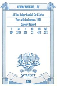 1990 Target Dodgers #840 George Watkins Back