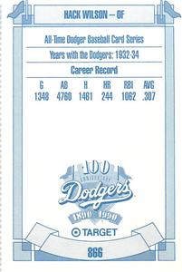 1990 Target Dodgers #866 Hack Wilson Back