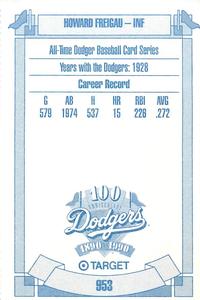 1990 Target Dodgers #953 Howard Freigau Back