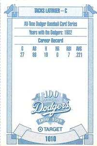 1990 Target Dodgers #1010 Tacks Latimer Back