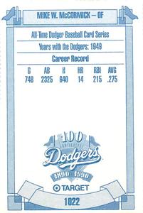 1990 Target Dodgers #1022 Mike W. McCormick Back