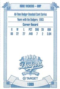 1990 Target Dodgers #1089 Rube Vickers Back