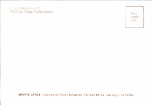 1985 Wallich Enterprises San Diego Padres Postcards #NNO Kurt Bevacqua Back
