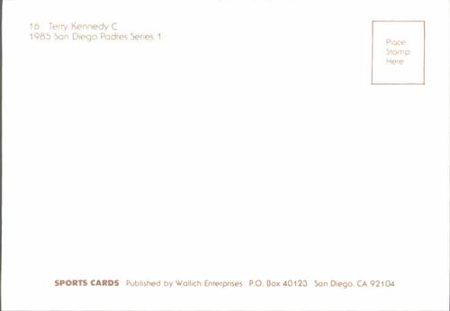 1985 Wallich Enterprises San Diego Padres Postcards #NNO Terry Kennedy Back