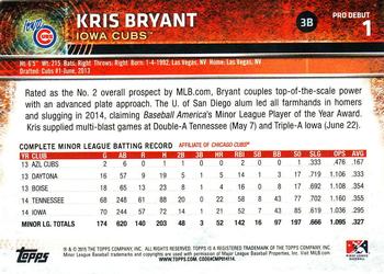 2015 Topps Pro Debut #1 Kris Bryant Back