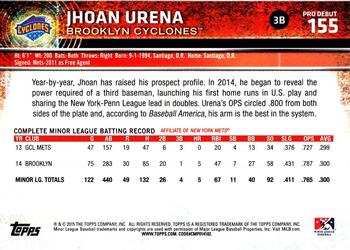 2015 Topps Pro Debut #155 Jhoan Urena Back
