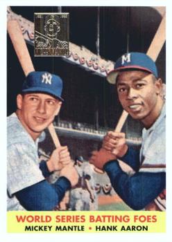1997 Topps - Mickey Mantle Commemorative Reprints #24 World Series Batting Foes (Mickey Mantle / Hank Aaron) Front