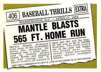 1997 Topps - Mickey Mantle Commemorative Reprints #30 Mantle Blasts 565 ft. Home Run Back