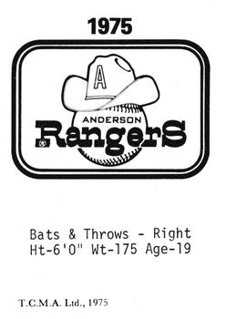 1975 TCMA Anderson Rangers #NNO Rick Lisi Back