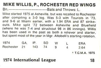 1975 TCMA International League All-Stars #18 Mike Willis Back