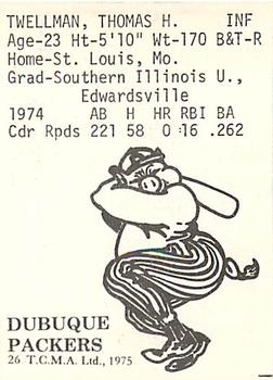 1975 TCMA Dubuque Packers #26 Tom Twellman Back