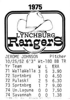 1975 TCMA Lynchburg Rangers #NNO Jerome Johnson Back