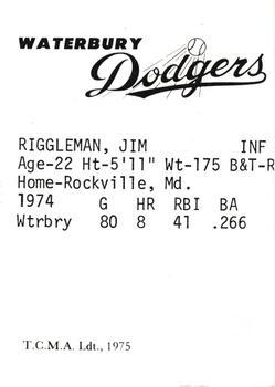 1975 TCMA Waterbury Dodgers #NNO Jim Riggleman Back