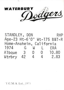 1975 TCMA Waterbury Dodgers #NNO Don Standley Back