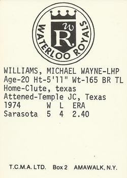 1975 TCMA Waterloo Royals #NNO Mike Williams Back