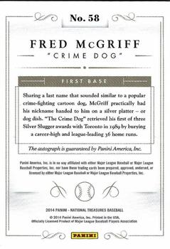 2014 Panini National Treasures - Notable Nicknames Autographs #58 Fred McGriff Back