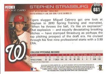 2010 Topps Update #661 Stephen Strasburg Back