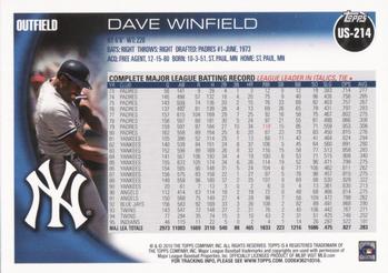 2010 Topps Update #US-214 Dave Winfield Back