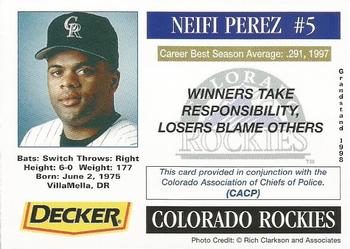 1998 Grandstand Colorado Rockies Police #NNO Neifi Perez Back