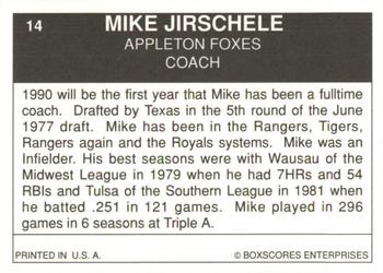 1990 Boxscores Appleton Foxes #14 Mike Jirschele Back