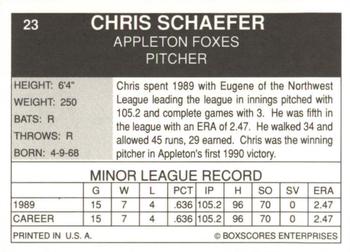 1990 Boxscores Appleton Foxes #23 Chris Schaefer Back