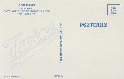 1983 Minnesota Twins Postcards #NNO Ron Davis Back