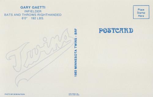1983 Minnesota Twins Postcards #NNO Gary Gaetti Back