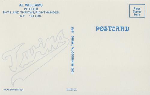 1983 Minnesota Twins Postcards #NNO Al Williams Back