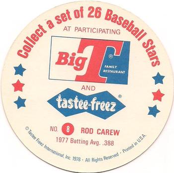 1978 Big T/Tastee-Freez Discs #8 Rod Carew Back