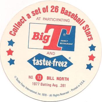 1978 Big T/Tastee-Freez Discs #13 Bill North Back