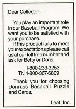 1986 Donruss The Rookies #NNO Customer Service Contact info Front