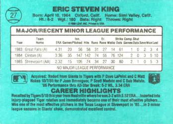 1986 Donruss The Rookies #27 Eric King Back