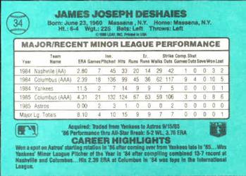 1986 Donruss The Rookies #34 Jim Deshaies Back