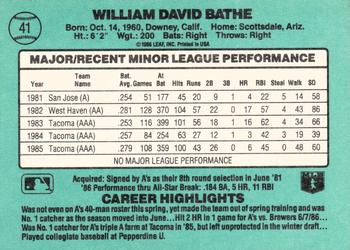 1986 Donruss The Rookies #41 Bill Bathe Back