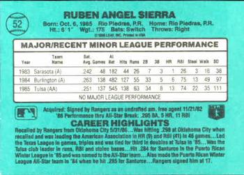 1986 Donruss The Rookies #52 Ruben Sierra Back