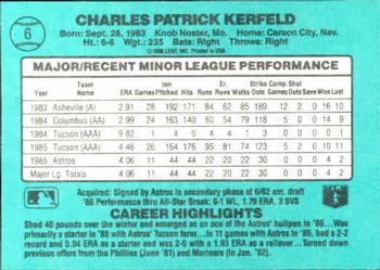 1986 Donruss The Rookies #6 Charlie Kerfeld Back