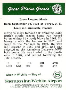 1975 Sheraton Great Plains Greats #18 Roger Maris Back