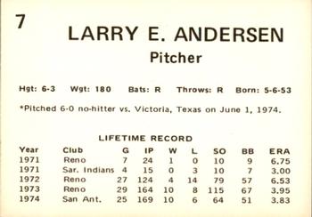 1975 Oklahoma City 89ers #7 Larry Andersen Back