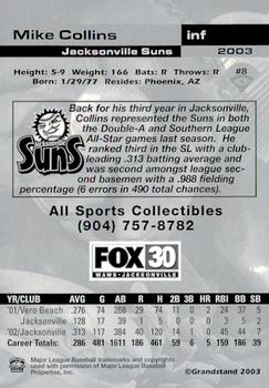2003 Grandstand Jacksonville Suns #NNO Mike Collins Back