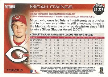 2010 Topps Update - Gold #US-277 Micah Owings Back