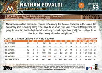 2015 Topps - Gold #53 Nathan Eovaldi Back