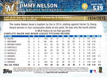 2015 Topps - Gold #539 Jimmy Nelson Back