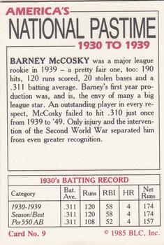 1985 Big League Collectibles America's National Pastime #9 Barney McCosky Back