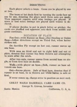 1924 WG7   Walter Mails Card Game #NNO Game Instructions Front