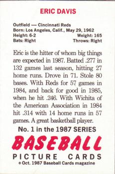 1987 Baseball Cards Magazine Repli-cards #1 Eric Davis Back