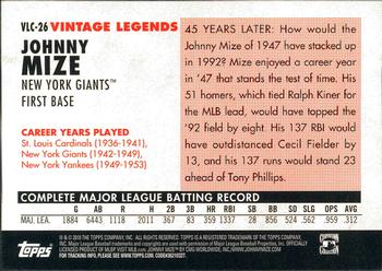 2010 Topps Update - Vintage Legends Collection #VLC-26 Johnny Mize Back