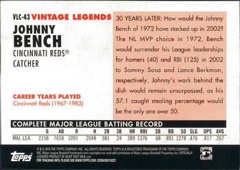 2010 Topps Update - Vintage Legends Collection #VLC-43 Johnny Bench Back