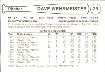 1979 Cramer Hawaii Islanders #NNO Dave Wehrmeister Back
