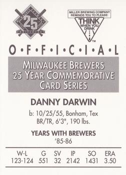 1994 Miller Brewing Milwaukee Brewers #NNO Danny Darwin Back
