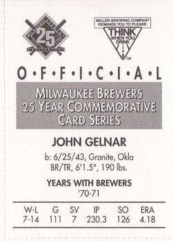 1994 Miller Brewing Milwaukee Brewers #NNO John Gelnar Back
